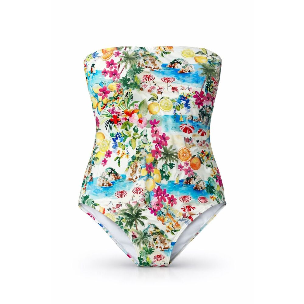 Shade & Shore Strapless Tropical One Piece L